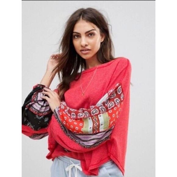 We The Free Free People Blossom Waffle Thermal Top Salmon Color Size Small - Picture 3 of 13